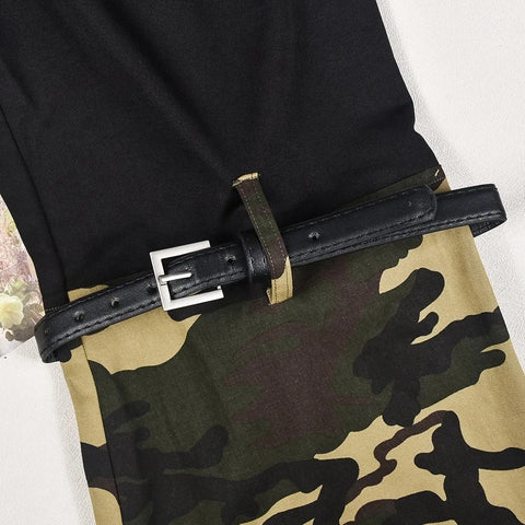 New Fashion Camouflage Patchwork Flared High Elastic Waist Skinny Pant Set CODE: KAR2660