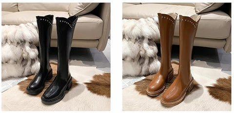 New Fashion Thick Bottom Round Toe High Heel Long Boot CODE: KAR2662
