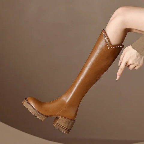 New Fashion Thick Bottom Round Toe High Heel Long Boot CODE: KAR2662