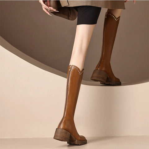 New Fashion Thick Bottom Round Toe High Heel Long Boot CODE: KAR2662