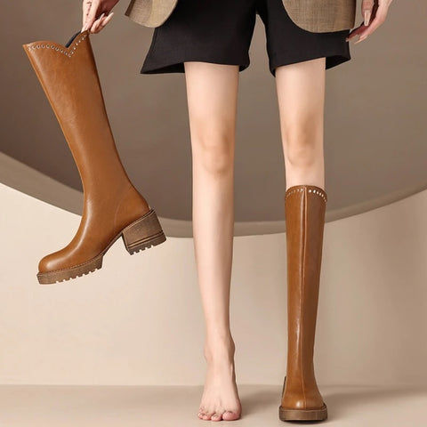 New Fashion Thick Bottom Round Toe High Heel Long Boot CODE: KAR2662