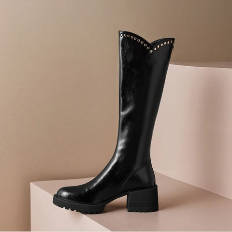 New Fashion Thick Bottom Round Toe High Heel Long Boot CODE: KAR2662