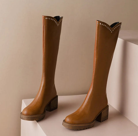 New Fashion Thick Bottom Round Toe High Heel Long Boot CODE: KAR2662