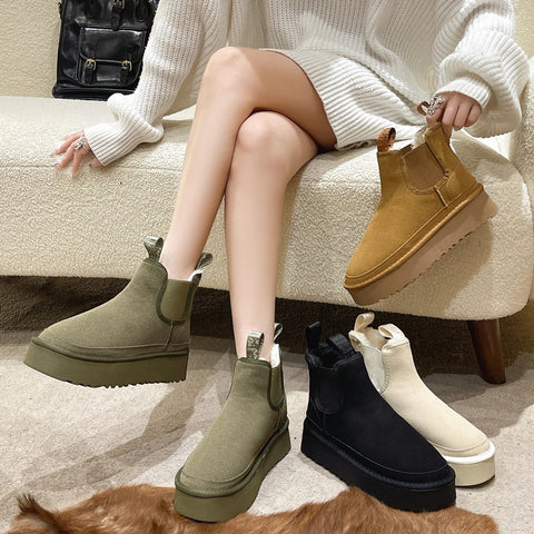 New Classic Suede Fur Plush Warm Slip-On Platform Ankle Boot CODE: KAR2663