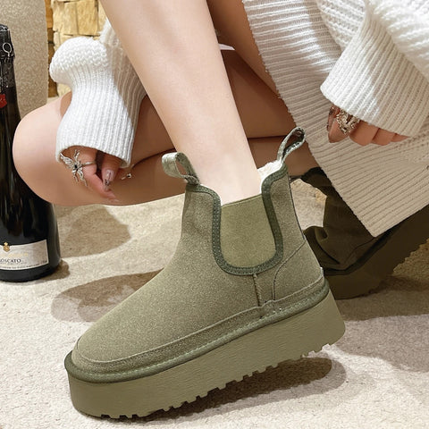 New Classic Suede Fur Plush Warm Slip-On Platform Ankle Boot CODE: KAR2663