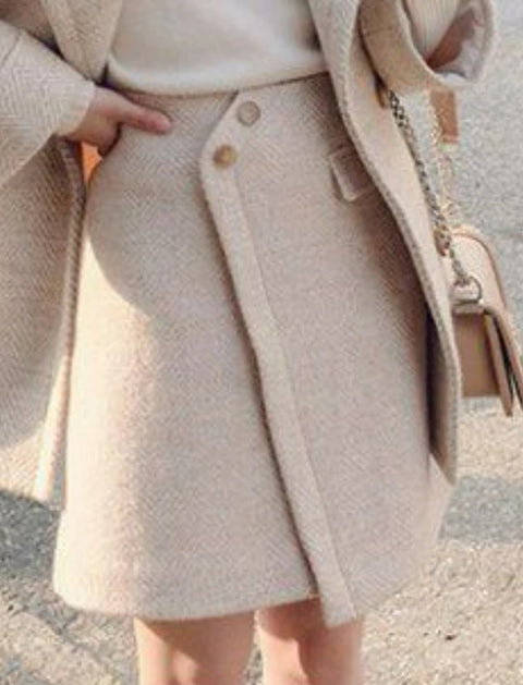 New Woollen Tweed Double Button Blazer+ Irregular Split Pencil Skirt Suit 2 Piece Set CODE: KAR2666