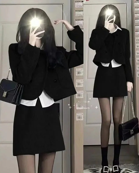 New Fashion Autumn Winter New Retro Mini Blazer Midi Skirt 2 Piece Set CODE: KAR2671