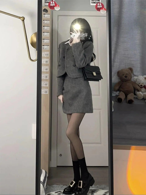 New Fashion Autumn Winter New Retro Mini Blazer Midi Skirt 2 Piece Set CODE: KAR2671