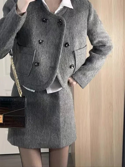 New Fashion Autumn Winter New Retro Mini Blazer Midi Skirt 2 Piece Set CODE: KAR2671