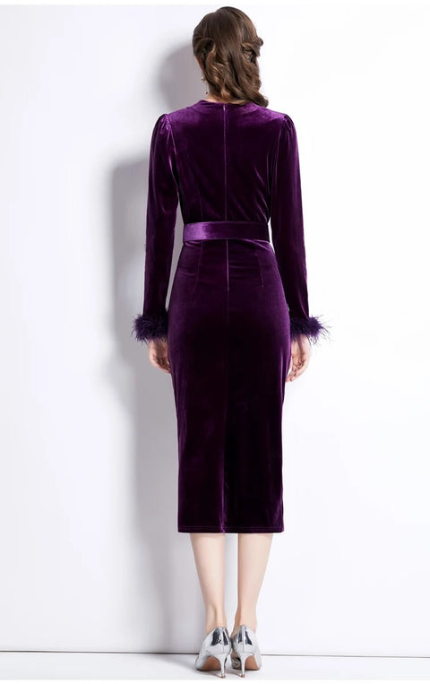 New Autumn Winter Long sleeved V-neck Belt Waist Fold Small Dress CODE: KAR2676