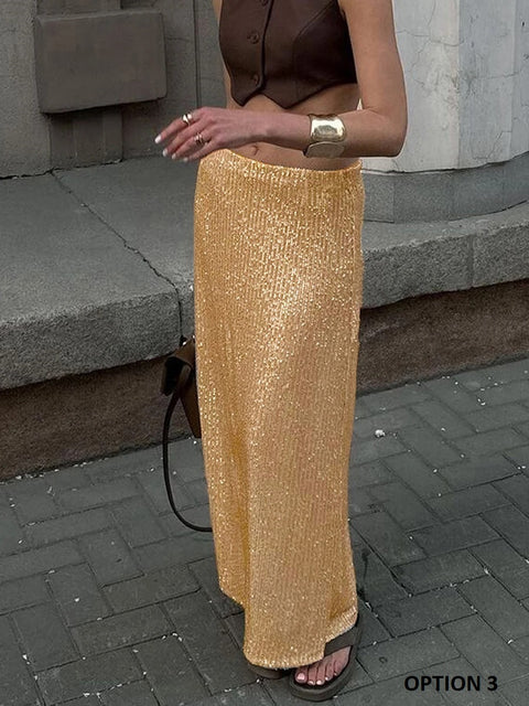New Fashion Casual Shiny Sequins Wrap High Waist Back Slit Bodycon Pencil Skirt CODE: KAR2684