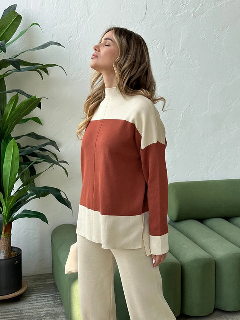 New Elegant Knitted Suit Knit Sweater Pant Matching 2 Piece Winter Set CODE: KAR2686
