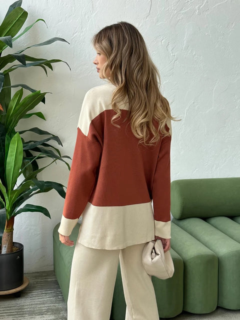New Elegant Knitted Suit Knit Sweater Pant Matching 2 Piece Winter Set CODE: KAR2686