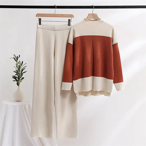 New Elegant Knitted Suit Knit Sweater Pant Matching 2 Piece Winter Set CODE: KAR2686