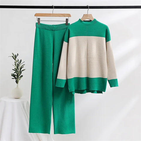 New Elegant Knitted Suit Knit Sweater Pant Matching 2 Piece Winter Set CODE: KAR2686
