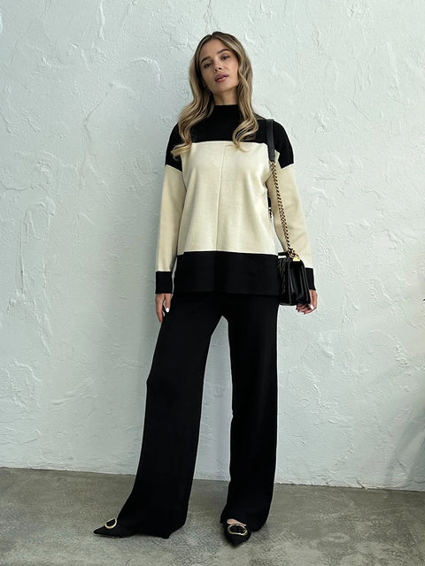 New Elegant Knitted Suit Knit Sweater Pant Matching 2 Piece Winter Set CODE: KAR2686