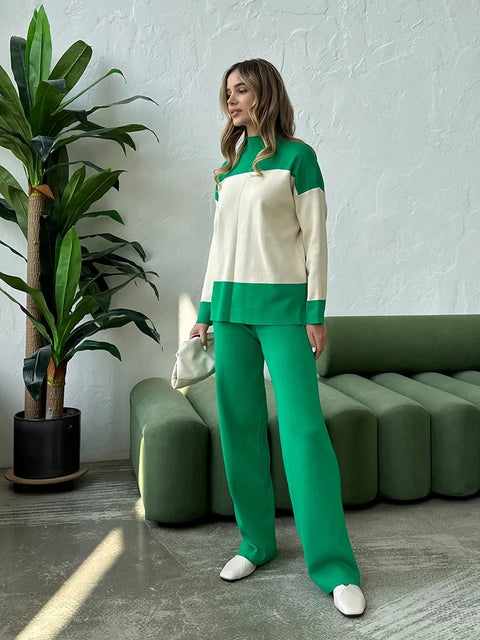 New Elegant Knitted Suit Knit Sweater Pant Matching 2 Piece Winter Set CODE: KAR2686