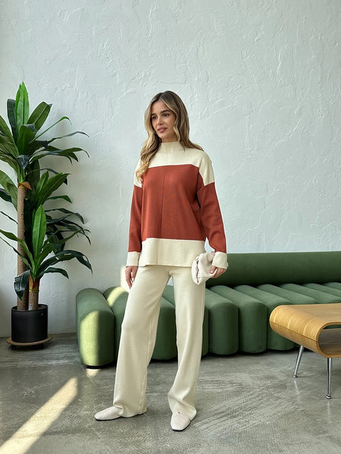 New Elegant Knitted Suit Knit Sweater Pant Matching 2 Piece Winter Set CODE: KAR2686