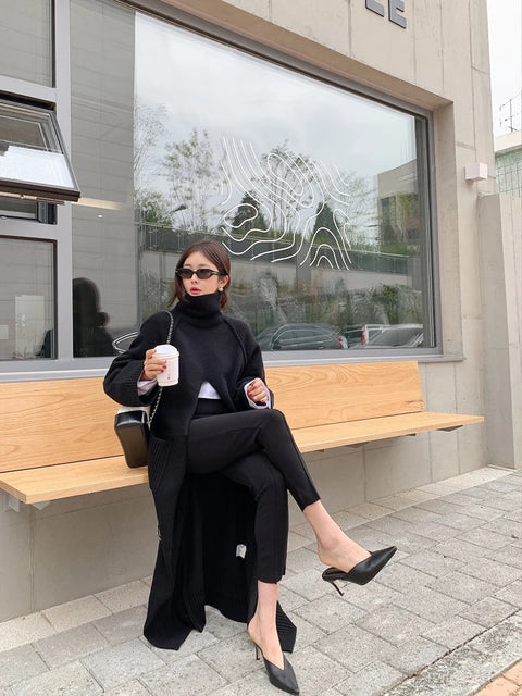 New Autumn Winter Fashion Turtleneck Long Sleeve Knitted High Split Dress CODE: KAR2687