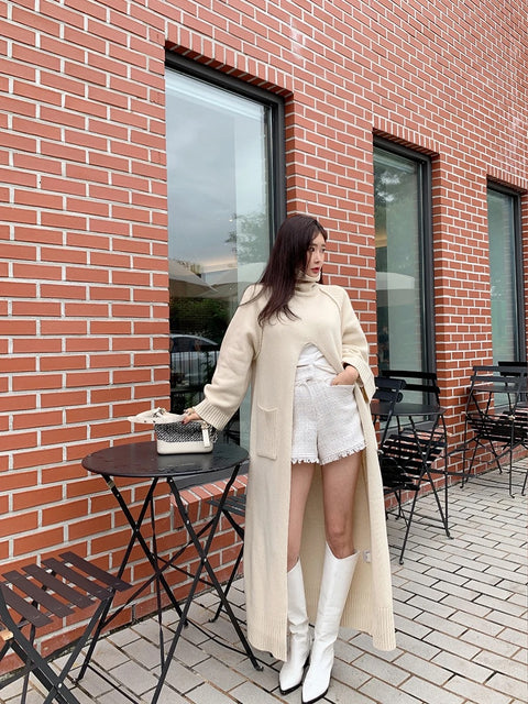 New Autumn Winter Fashion Turtleneck Long Sleeve Knitted High Split Dress CODE: KAR2687