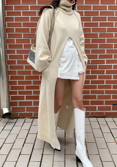 New Autumn Winter Fashion Turtleneck Long Sleeve Knitted High Split Dress CODE: KAR2687