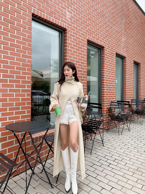 New Autumn Winter Fashion Turtleneck Long Sleeve Knitted High Split Dress CODE: KAR2687