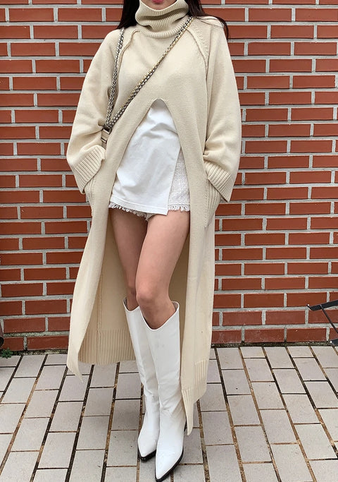 New Autumn Winter Fashion Turtleneck Long Sleeve Knitted High Split Dress CODE: KAR2687