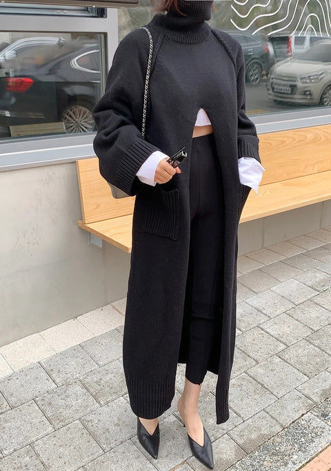 New Autumn Winter Fashion Turtleneck Long Sleeve Knitted High Split Dress CODE: KAR2687
