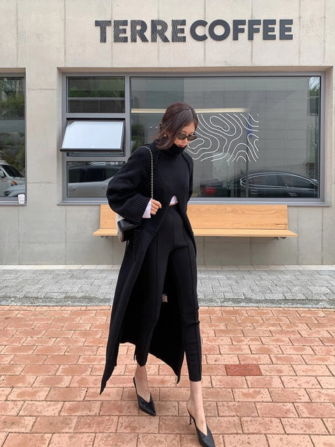 New Autumn Winter Fashion Turtleneck Long Sleeve Knitted High Split Dress CODE: KAR2687