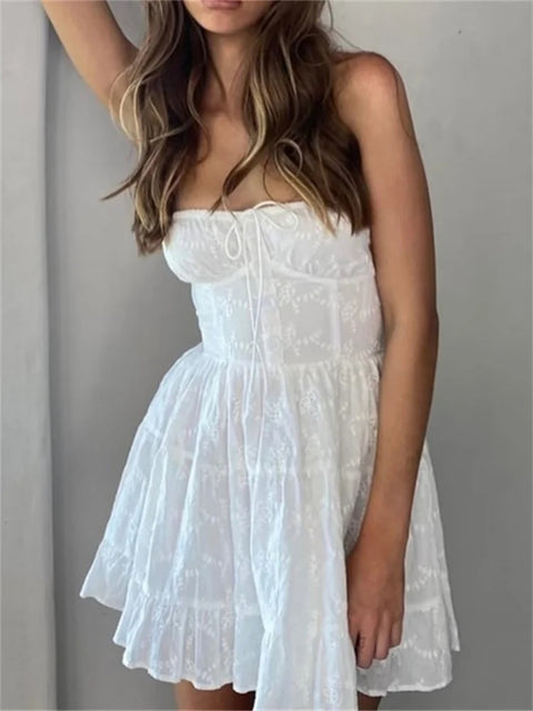 New Summer Fashion A-line Lace Strapless Off Shoulder Tie-Up Backless Dress CODE: KAR2692