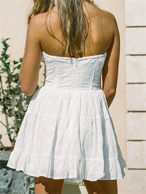 New Summer Fashion A-line Lace Strapless Off Shoulder Tie-Up Backless Dress CODE: KAR2692