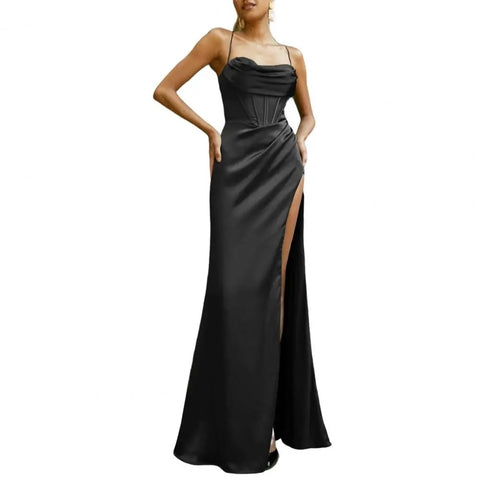 New Elegant Lace-Up Side Split Chest Wrap Backless  Maxi Dress CODE: KAR2696