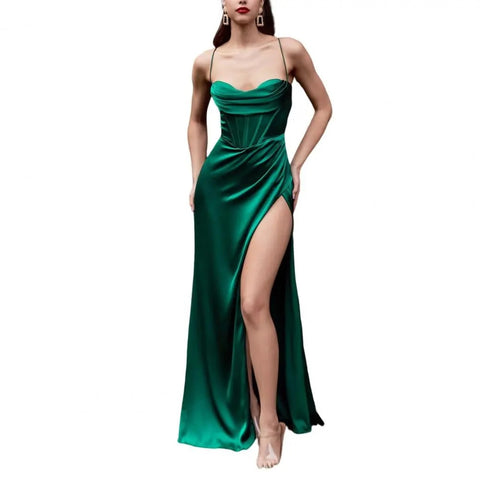 New Elegant Lace-Up Side Split Chest Wrap Backless  Maxi Dress CODE: KAR2696