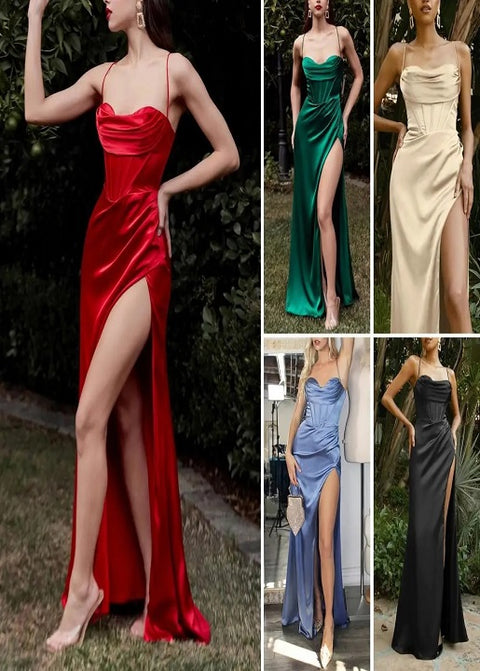 New Elegant Lace-Up Side Split Chest Wrap Backless  Maxi Dress CODE: KAR2696