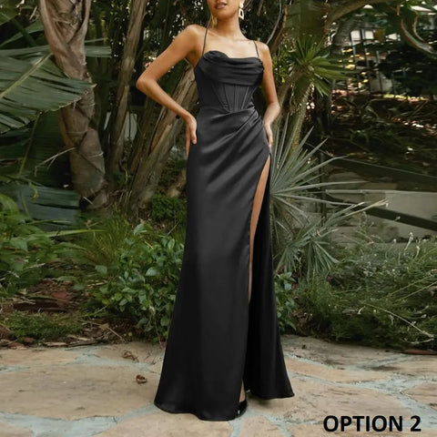 New Elegant Lace-Up Side Split Chest Wrap Backless  Maxi Dress CODE: KAR2696