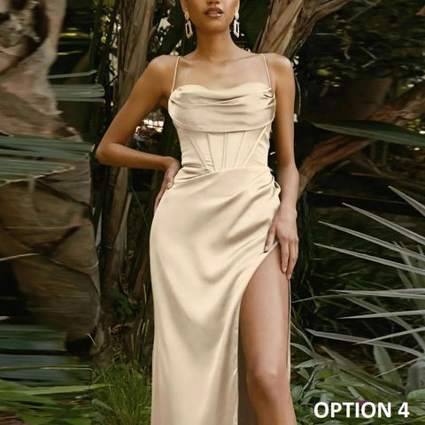 New Elegant Lace-Up Side Split Chest Wrap Backless  Maxi Dress CODE: KAR2696
