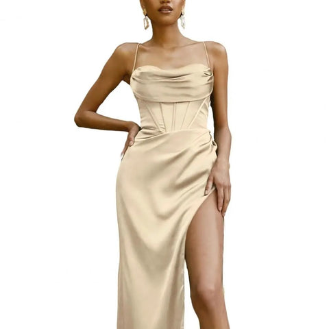 New Elegant Lace-Up Side Split Chest Wrap Backless  Maxi Dress CODE: KAR2696