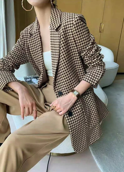 New Fashion Elegant Autumn Casual Plaid Belt Oversize Jacket CODE: KAR2699