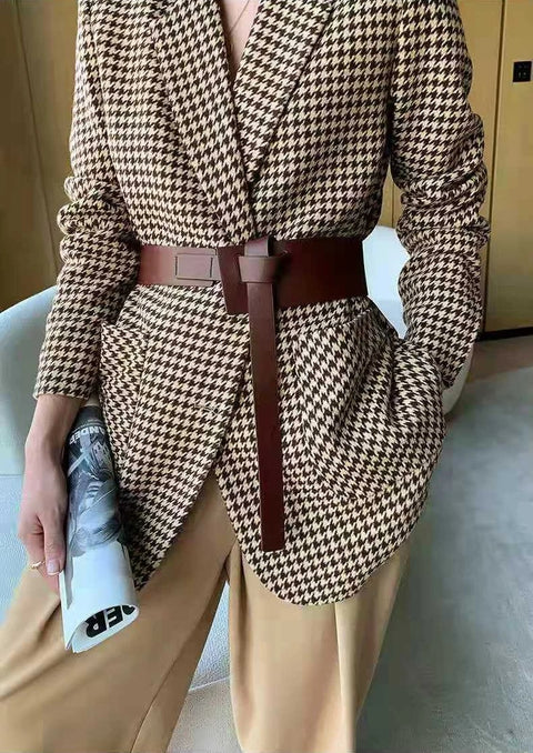 New Fashion Elegant Autumn Casual Plaid Belt Oversize Jacket CODE: KAR2699