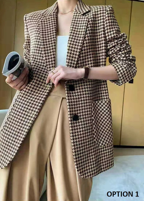 New Fashion Elegant Autumn Casual Plaid Belt Oversize Jacket CODE: KAR2699