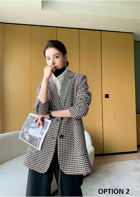 New Fashion Elegant Autumn Casual Plaid Belt Oversize Jacket CODE: KAR2699