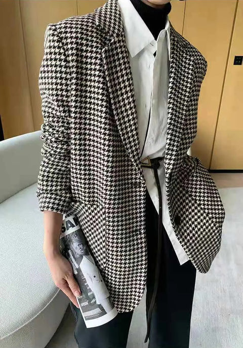 New Fashion Elegant Autumn Casual Plaid Belt Oversize Jacket CODE: KAR2699