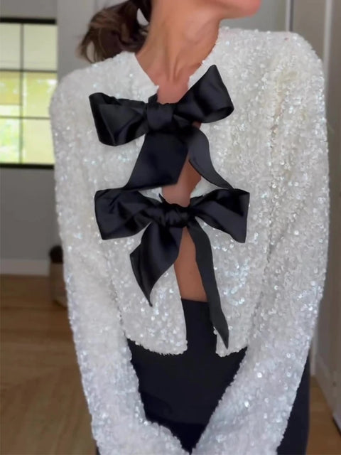 New Fashion Elegant Long Sleeve Tie-front Sequined Outerwear CODE: KAR2704