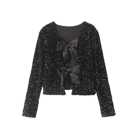 New Fashion Elegant Long Sleeve Tie-front Sequined Outerwear CODE: KAR2704
