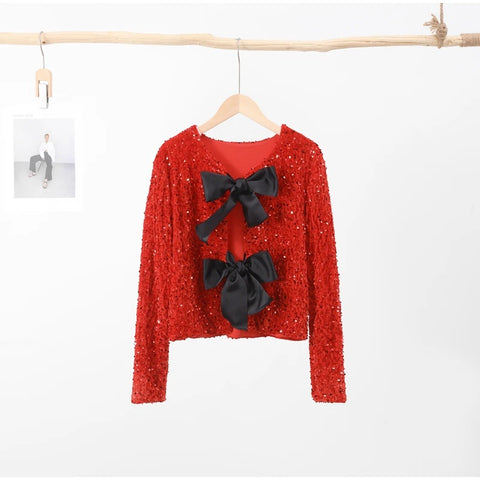 New Fashion Elegant Long Sleeve Tie-front Sequined Outerwear CODE: KAR2704