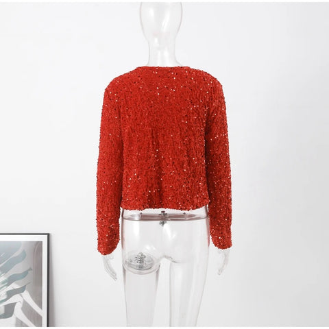 New Fashion Elegant Long Sleeve Tie-front Sequined Outerwear CODE: KAR2704