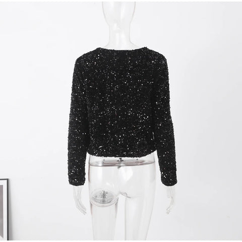 New Fashion Elegant Long Sleeve Tie-front Sequined Outerwear CODE: KAR2704