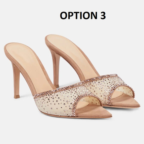 New Summer Rhinestone Pointed Toe Open Toe Slip-on High heel CODE: KAR2708