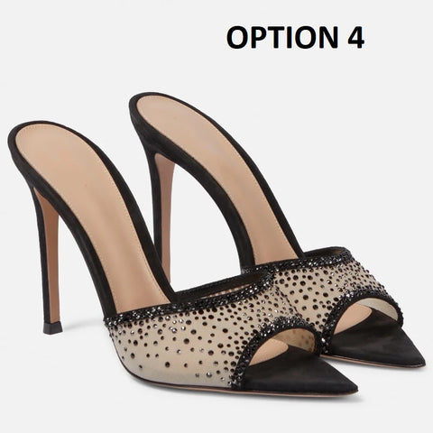 New Summer Rhinestone Pointed Toe Open Toe Slip-on High heel CODE: KAR2708