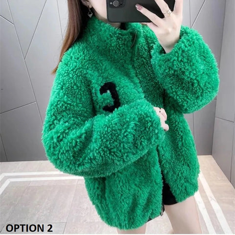 New winter plush and thick standing collar zippered fleece jacket CODE: KAR2709